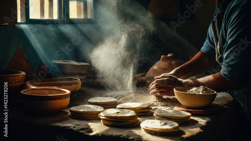 Handmade Tortillas in Rustic Mexican Kitchen