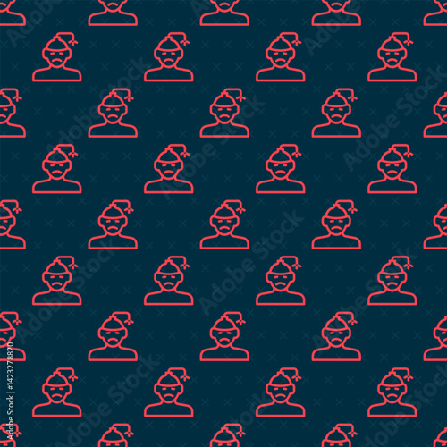 Red line Concussion, headache, dizziness, migraine icon isolated seamless pattern on black background. Vector