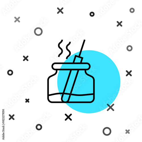 Black line Aroma diffuser icon isolated on white background. Glass jar different with wooden aroma sticks. Random dynamic shapes. Vector