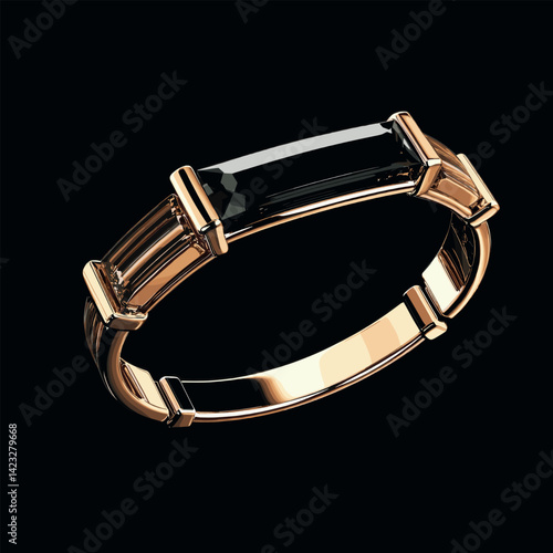 Elegant gold bracelet with black gemstone on black background