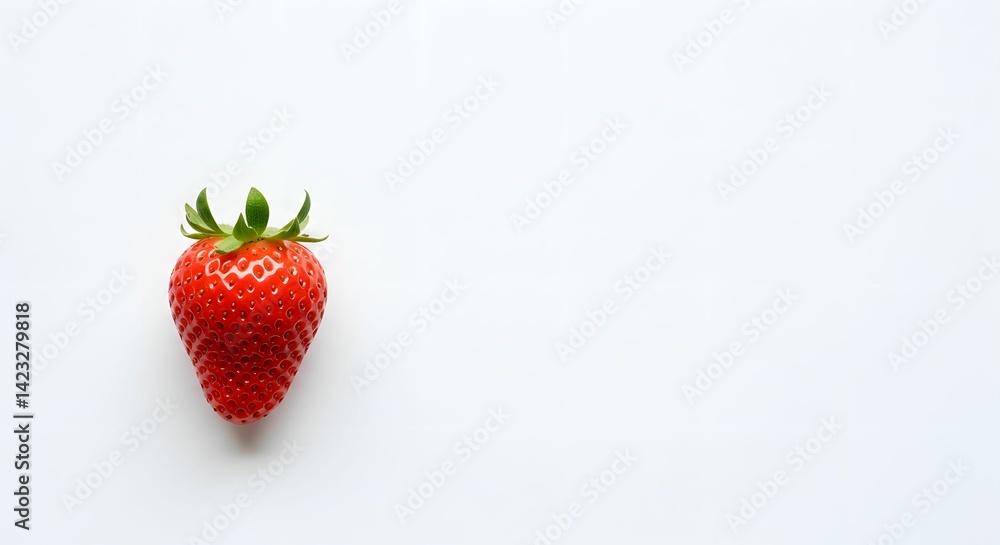 Obraz premium Single Ripe Strawberry on White Background Fresh, Juicy, and Delicious Red Berry Image