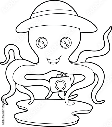 Octopus Photographer Camera Animal Vector Graphic Art Illustration