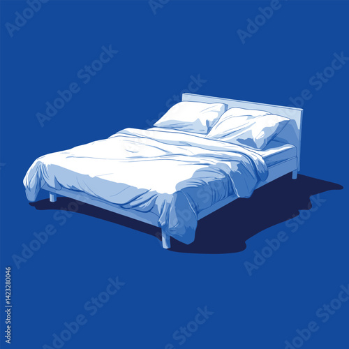 Minimalist white bed on blue background
