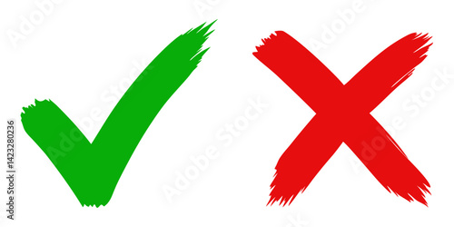 Brush stroke tick and cross, check mark vector illustration