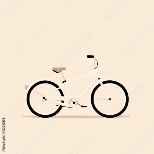 Minimalistic white bicycle on neutral beige background