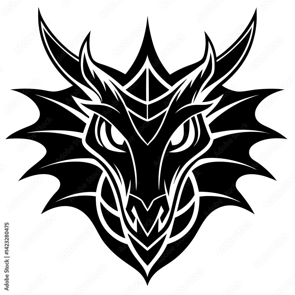 Dragon head tattoo design vector emblem, artistic lines, isolated on white background Dragon head tattoo design vector emblem, artistic lines, isolated on white background