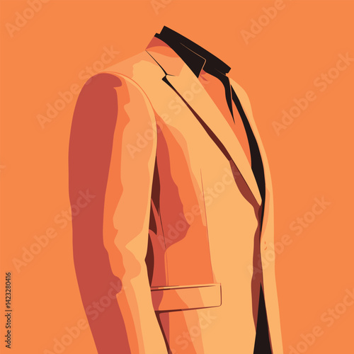 Stylish orange suit on invisible figure against solid background
