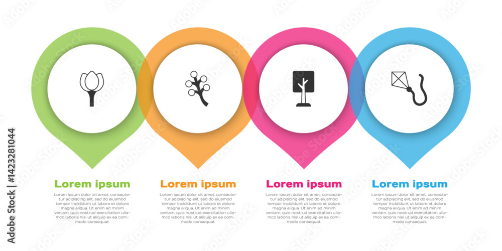 Set Flower tulip, Blossom tree branch, Forest and Kite. Business infographic template. Vector Set Flower tulip, Blossom tree branch, Forest and Kite. Business infographic template. Vector