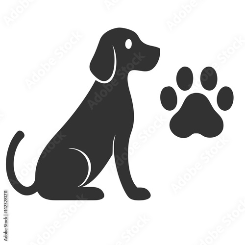 dog, A cute black and white dachshund puppy vector illustration shows a sitting canine pet with a paw sign