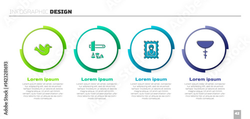 Set Dove, Crucifixion of Jesus Christ, Christian icon and cross chain. Business infographic template. Vector