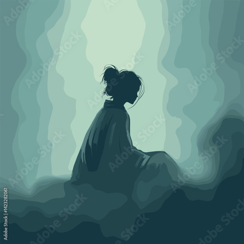 Silhouette of young female in misty atmosphere