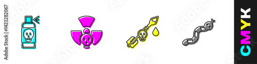 Set Spray against insects, Radioactive, Poison on the arrow and Snake icon. Vector