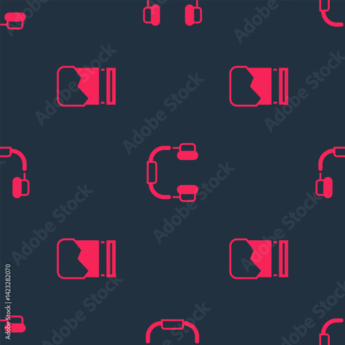 Set Plastic bag of drug and Headphones on seamless pattern. Vector
