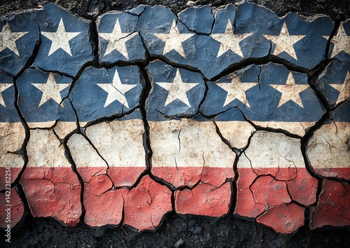 Obraz na płótnie US Flag on Dry Earth Cracks w salonie