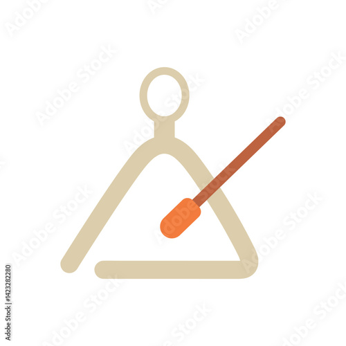 Metal musical Triangle with stick. Percussion music instrument icon isolated on white background. Vector illustration in flat cartoon style.