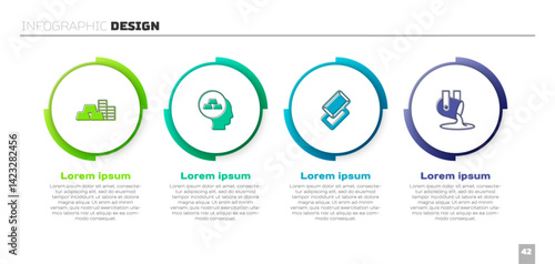 Set Gold coin with gold bars, and Molten being poured. Business infographic template. Vector