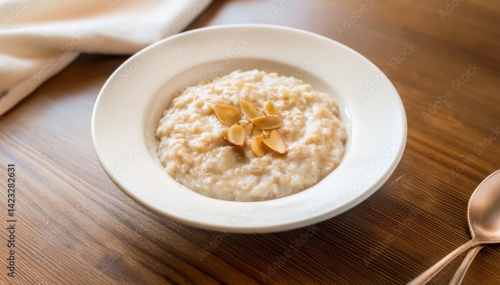 Delicious porridge with fruits and nuts on a wooden table Delicious porridge with fruits and nuts on a wooden table