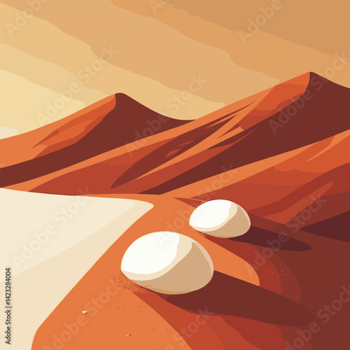 Desert landscape with rolling dunes and clouds against a warm sky