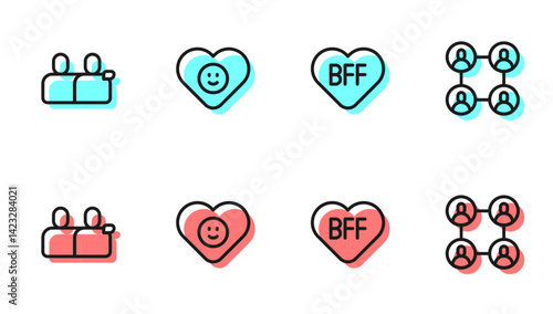 Set line BFF or best friends forever, , Good relationship and icon. Vector