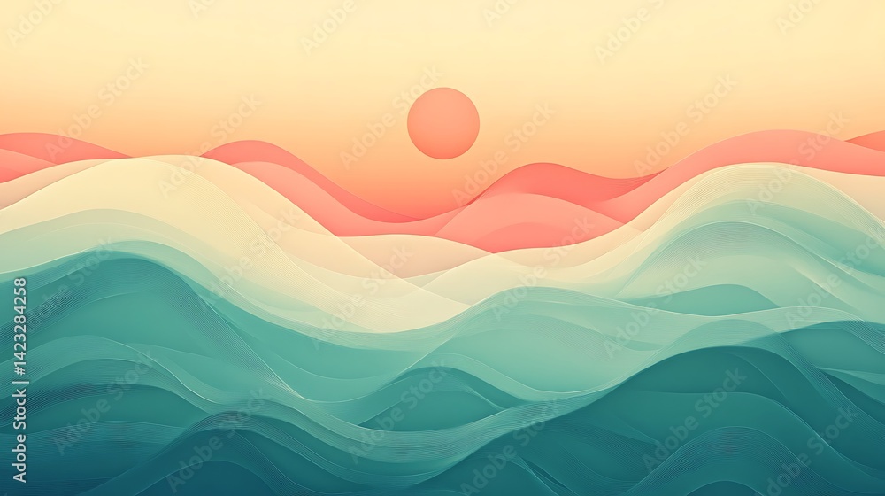 Abstract Pastel Sunset Over Rolling Hillscape Abstract Pastel Sunset Over Rolling Hillscape