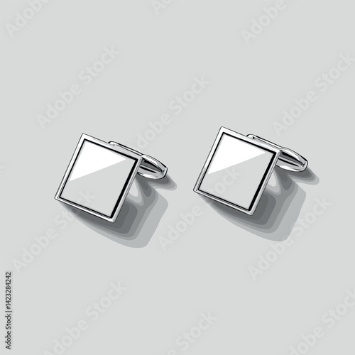 Elegant silver square cufflinks on gray background