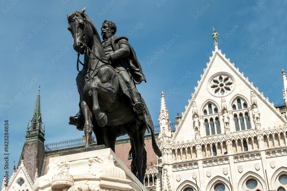 Fototapeta premium Equestrian statue at Hungarian Parliament