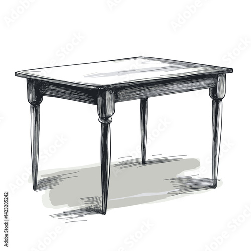 Classic wooden dining table with elegant turned legs sketch