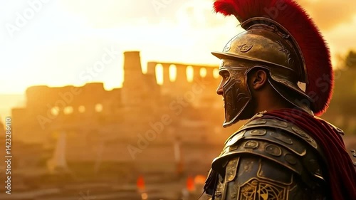 A man in a spartan helmet standing in front of a crowd of people