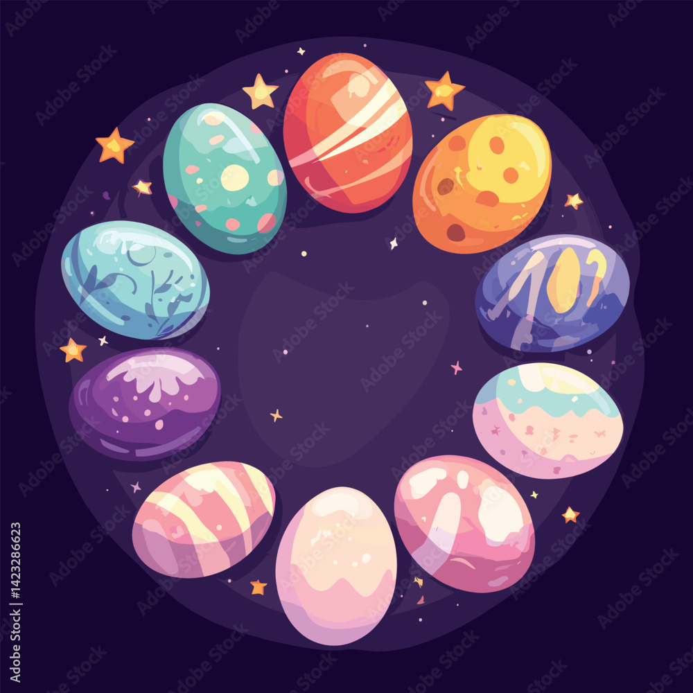 Naklejka premium Colorful decorative easter eggs in starry circle pattern