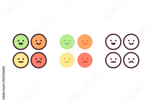 Happy and sad face emoji icon set. Healthcare, feeling, mood, mental health concepts. Flat cartoon vector design isolated illustration.