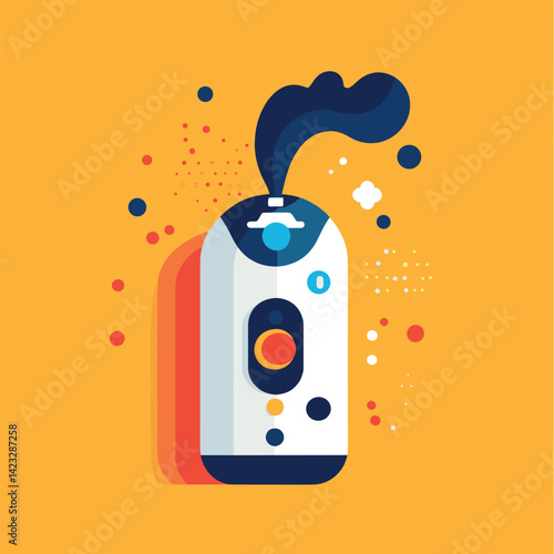 Colorful abstract illustration of a modern air humidifier on yellow background