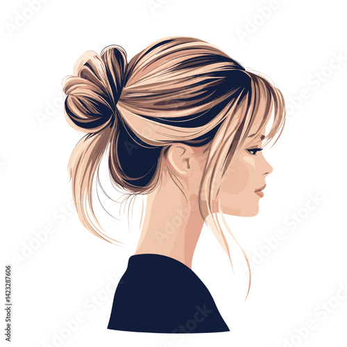 Profile of young caucasian female with stylish blonde hair bun