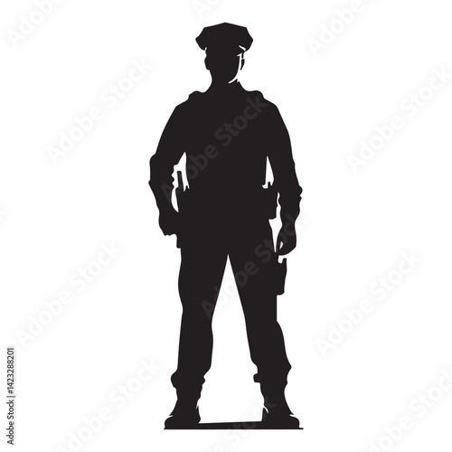 Police officer black color on isolated white background