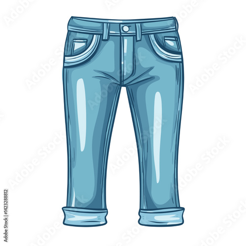 Cartoon light blue denim jeans with cuffed hem