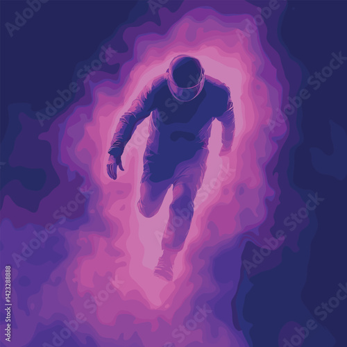 Mysterious figure in neon pink light and smoke effect