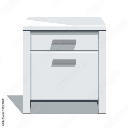 Elegant modern white nightstand with two drawers and sleek handles