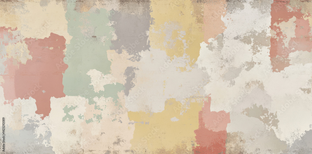 textured abstract background featuring rough, old surface with mix of pastel colors including pink, green, yellow, and beige, creating vintage feel textured abstract background featuring rough, old surface with mix of pastel colors including pink, green, yellow, and beige, creating vintage feel