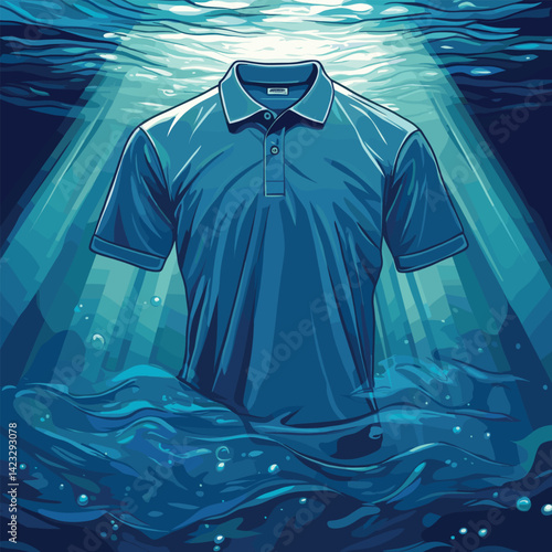 Submerged blue polo shirt in oceanic light