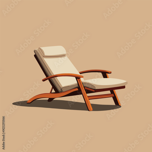 Elegant wooden chaise lounge with beige cushions on neutral background
