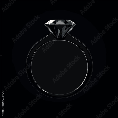 Elegant black diamond engagement ring on black background