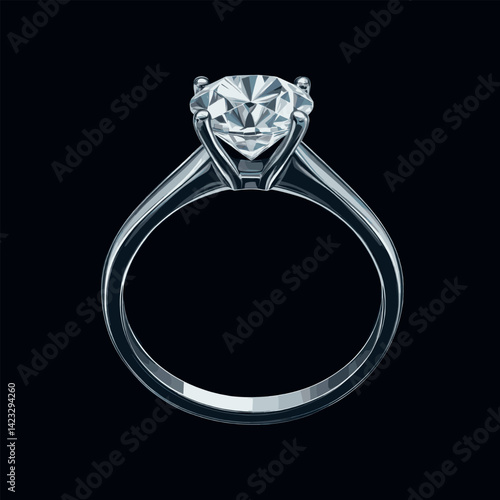 Elegant solitaire diamond engagement ring on black background