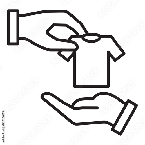 Hand giving cloth icon. Symbol of fundraising, compassion, philanthropy, giving, care, humanity. Vector illustration.