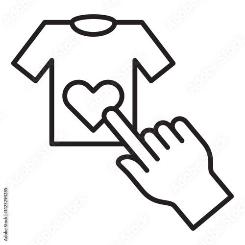 Hand click cloth to donate icon. Symbol of fundraising, compassion, philanthropy, giving, care, humanity. Vector illustration.