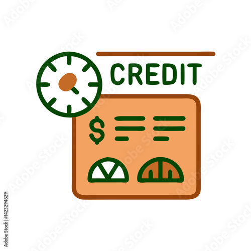 Credit report icon with dashboard elements in orange and green outline style