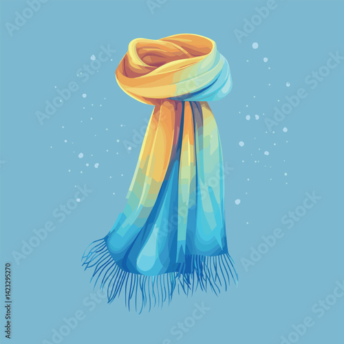Vibrant gradient scarf on light blue background with subtle snowflakes
