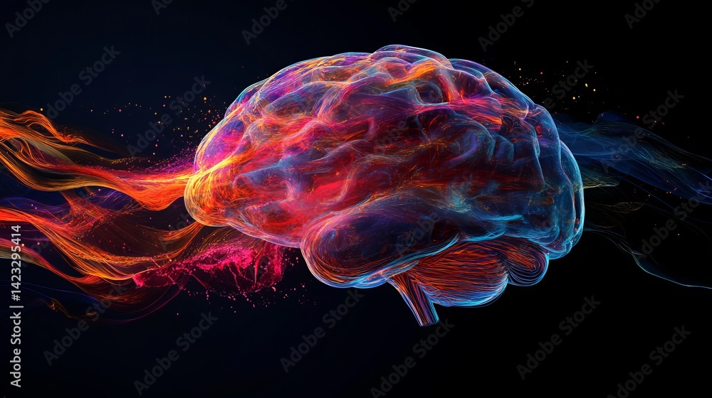 Abstract colorful brain visualization with energy waves and vibrant colors art red mind blue pink Abstract colorful brain visualization with energy waves and vibrant colors art red mind blue pink