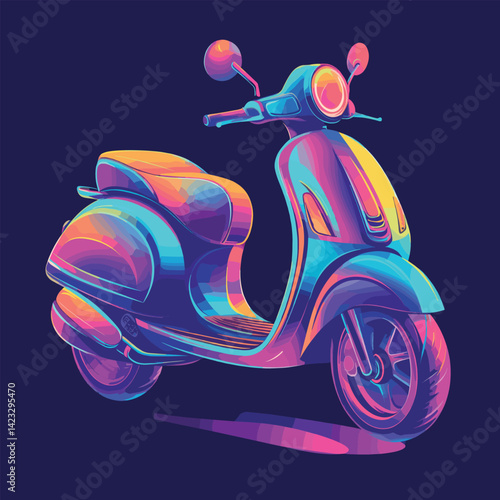 Vibrant neon scooter on dark background with futuristic design