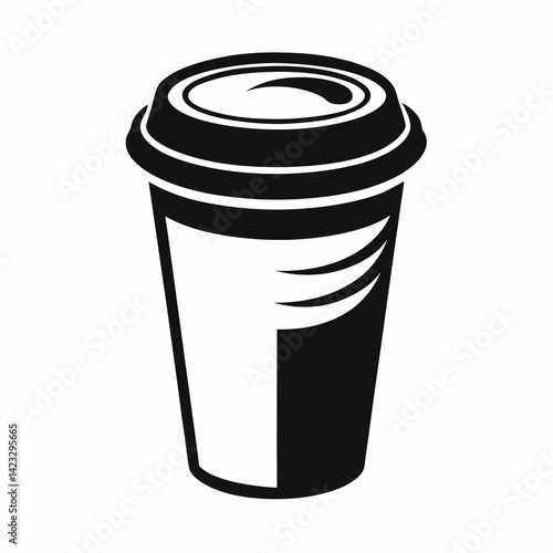 A clean, minimalist black outline vector illustration of a coffee cup
