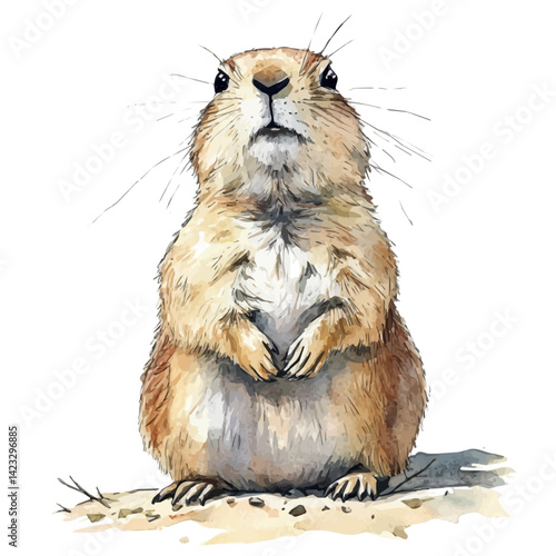 watercolor of Prairie Dog Looking Up, vector, isolated on a white background.