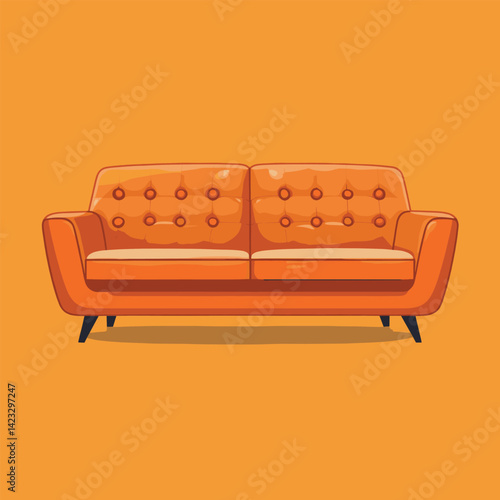 Vibrant orange sofa against bright background with button detailing